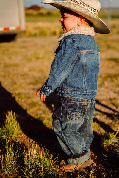 Baby Boy Adjustable Waist Western Jean in Dark Blue